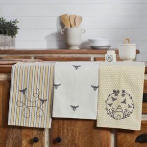 NEW! Honey Bee Set of THREE Cotton Tea Towels Dish Wipes Farmhouse Bumble